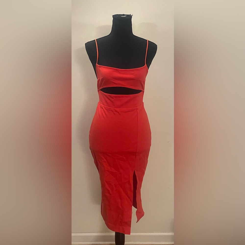 Superdown- Red Orange‎ Party Midi Dress with Cut-Out Size S - Picture 3 of 11